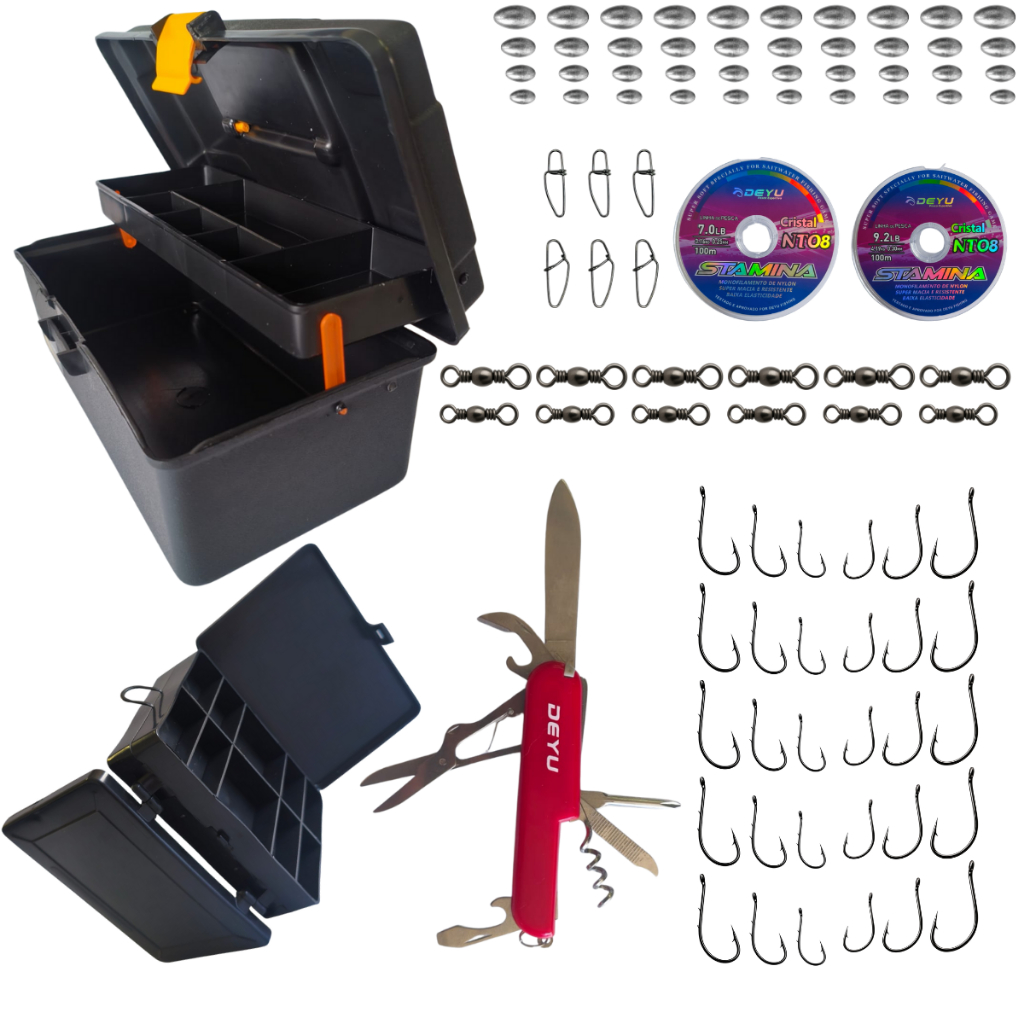 Kit Pesca Acessórios Completo Anzol Girador Snap