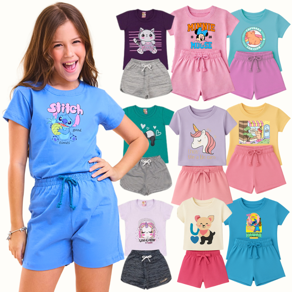 Kit Sortido 6 Peças Roupa Infantil Menina Camiset