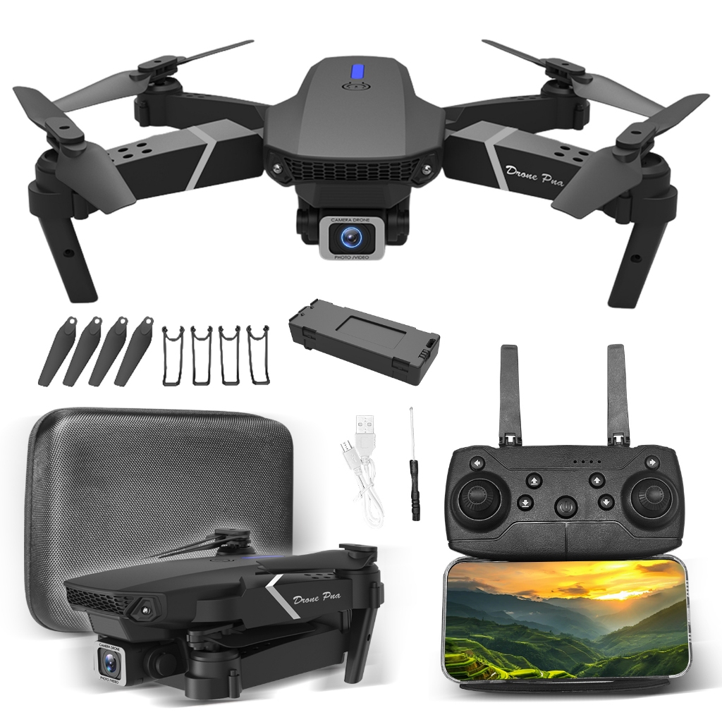 DRONE E88 COM 2 CÂMERA + CASE DE TRANSPORTE + 2 B