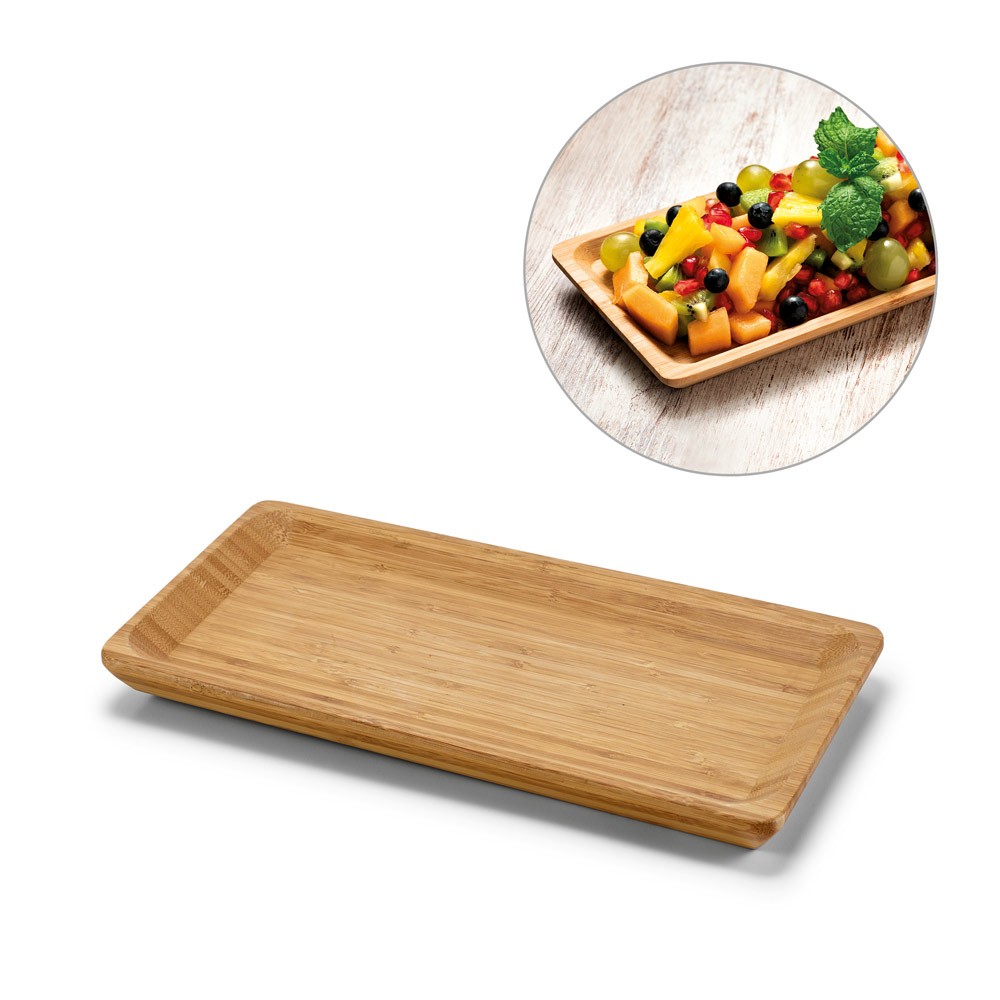 Kit Com 2 Travessas Bandeja Retangular Bambu 25 X 