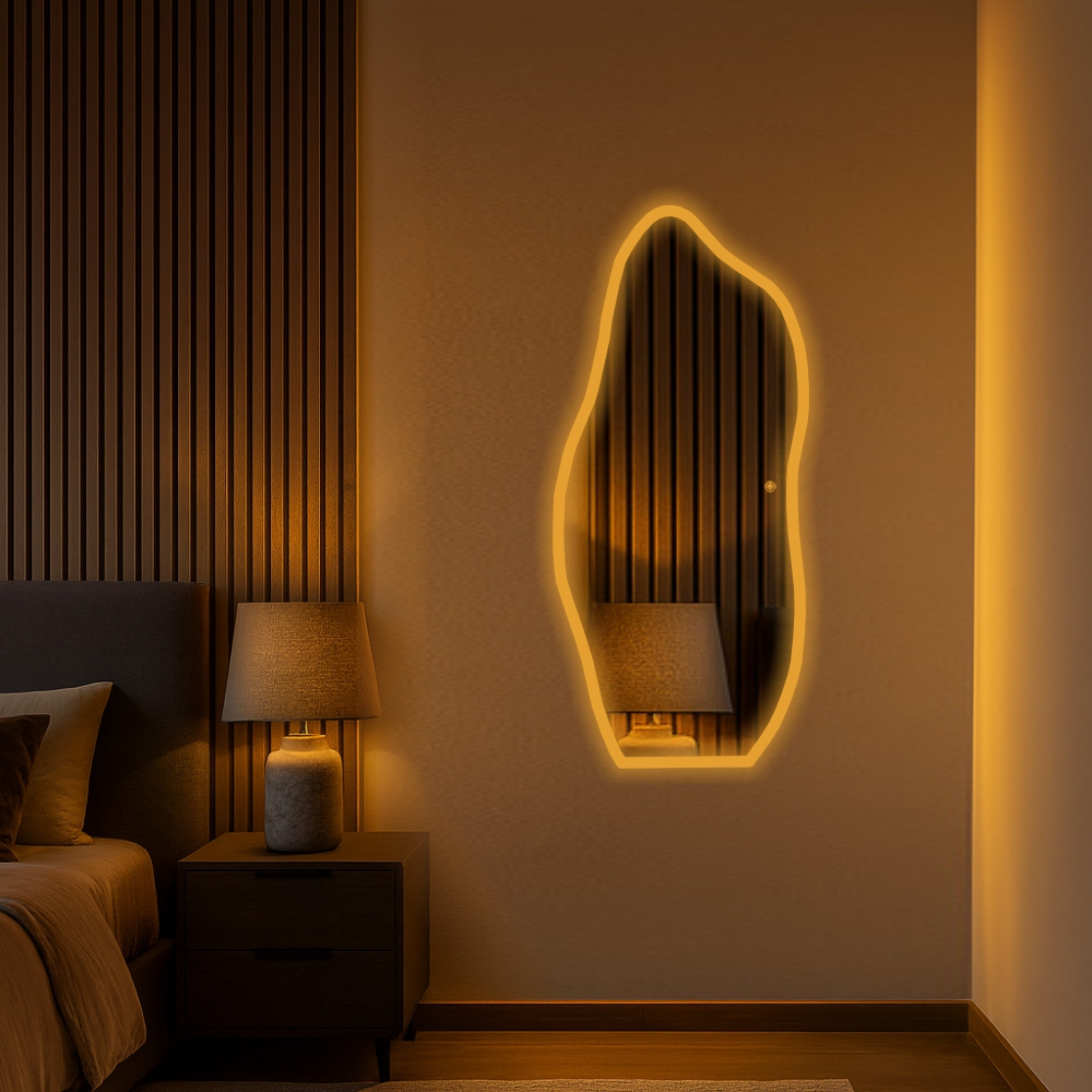 Espelho Orgânico Janela Led Com Touch Jateado Bor