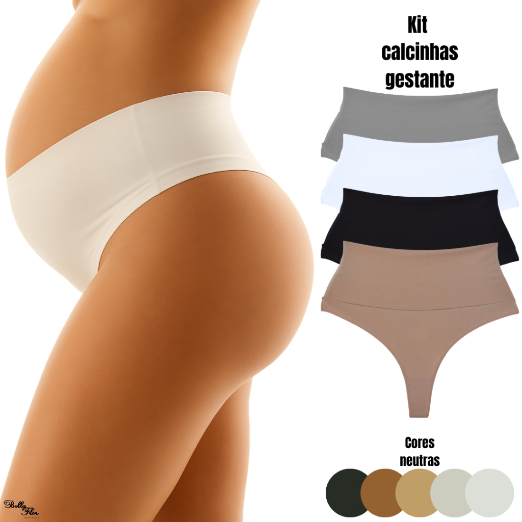 Kit com 5 ou 3 Calcinhas Cós Alto Gestante Grávi
