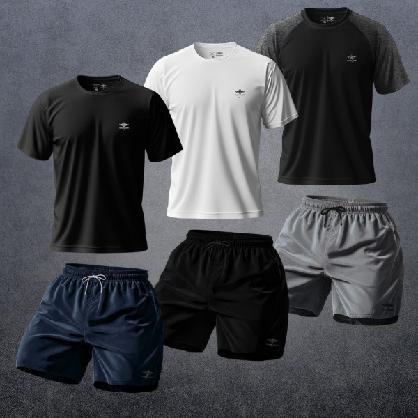 Kit 6 Masculino: 3 Camisetas Dry Fit Academia e 3 