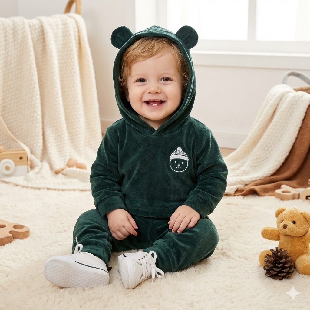 Conjunto Plush Bebê Menino Blusa Com Capuz E Cal�