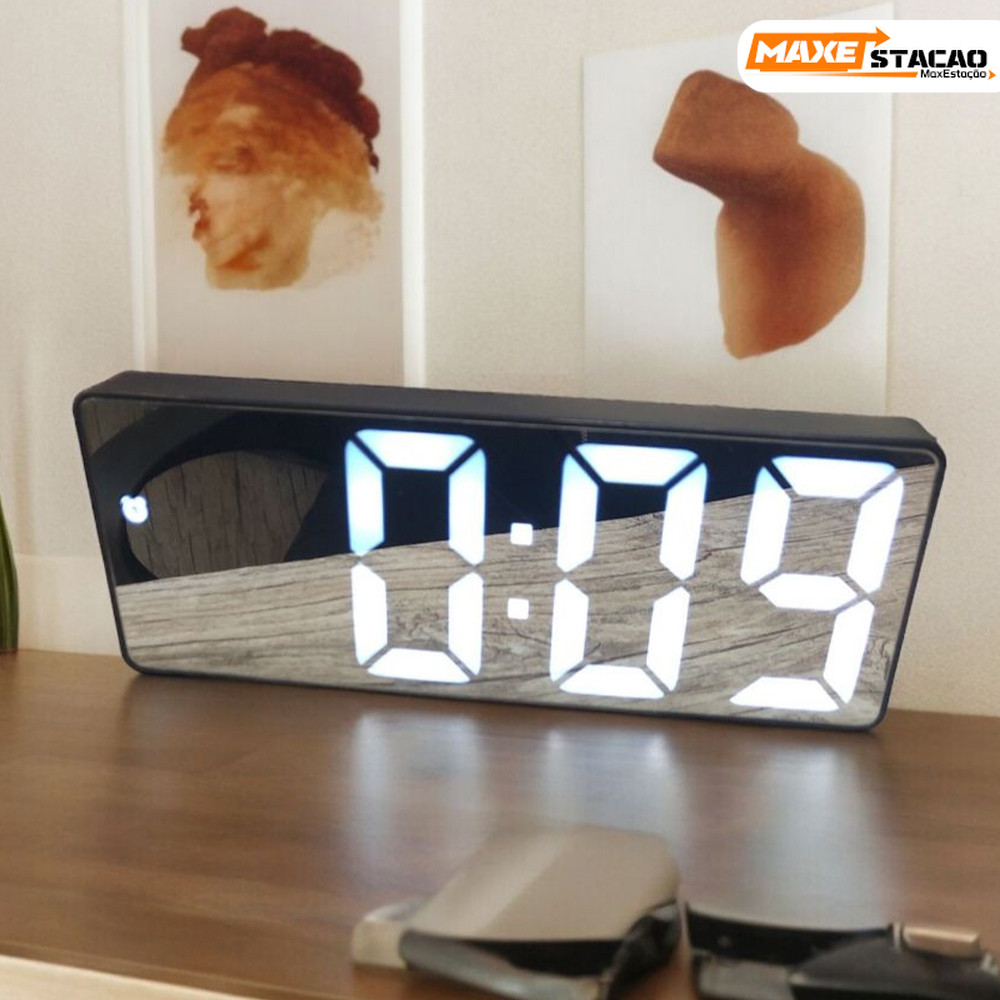 Relógio Despertador Digital Preto com Sensor de T