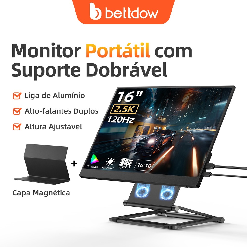 BETTODW Monitor Full HD 2.5K de 16 polegadas com s