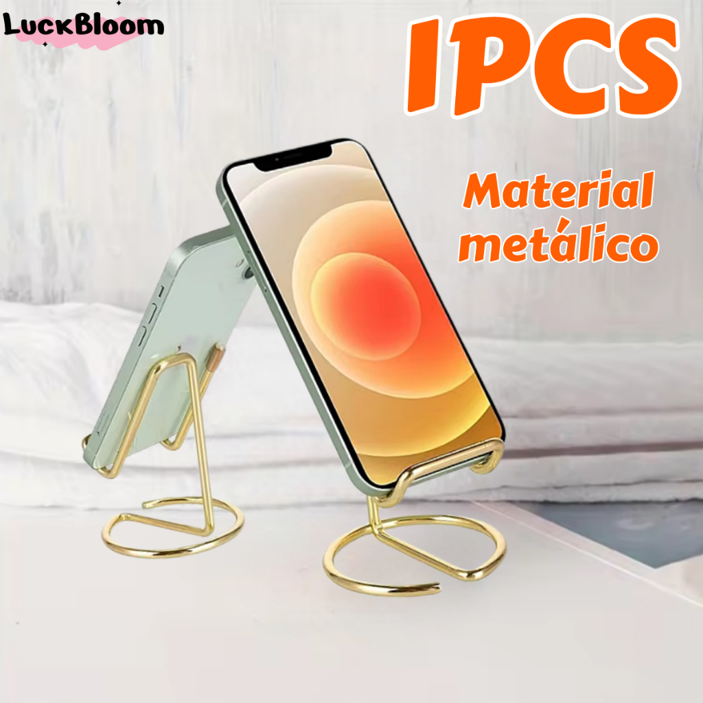 Suporte dourado para celular, estrutura de suporte