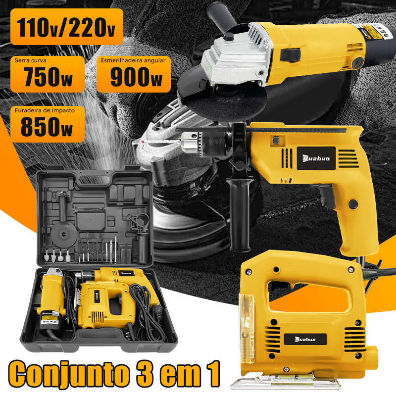 Kit 3 Em 1 Furadeira de impacto/Lixadeira Esmerilh