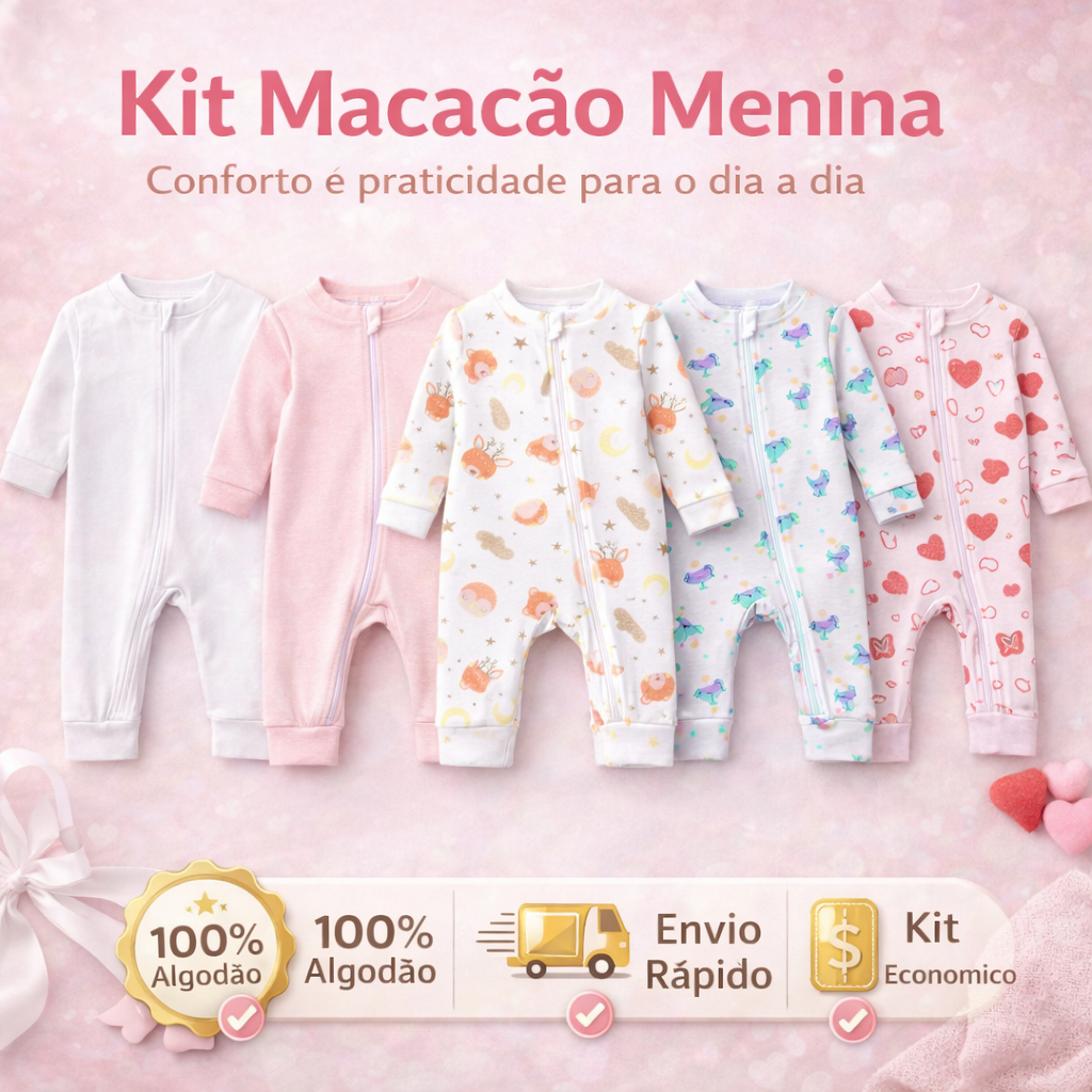 1, 2, 3, 4 ou 5 Macacão Bebê Menina Recém Nasci