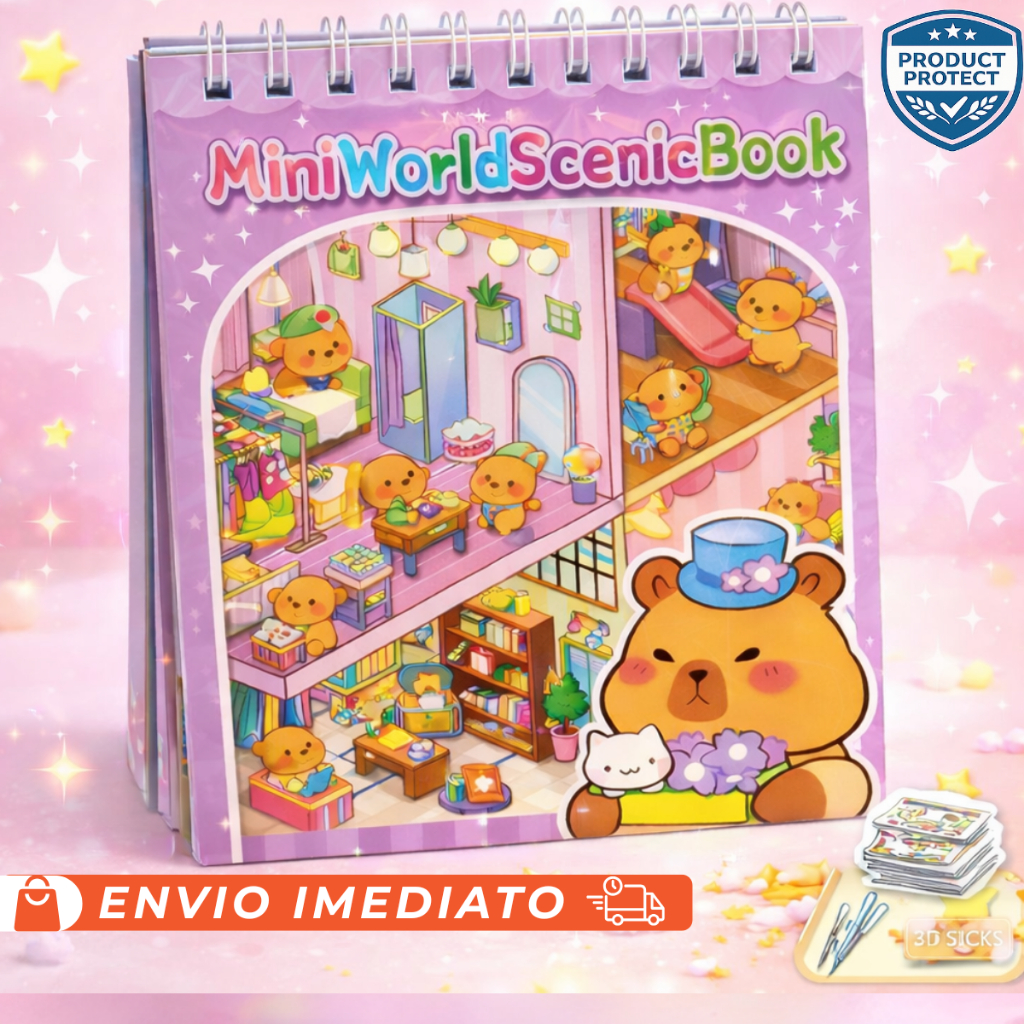 Caderno de Adesivos 3D Infantil com 8 Cenários  B