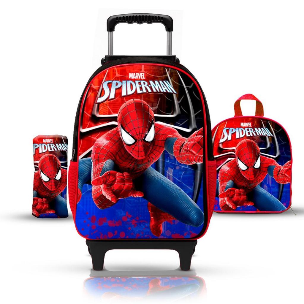 Kit Mochila de Rodinhas Homem-Aranha Infantil Lanc