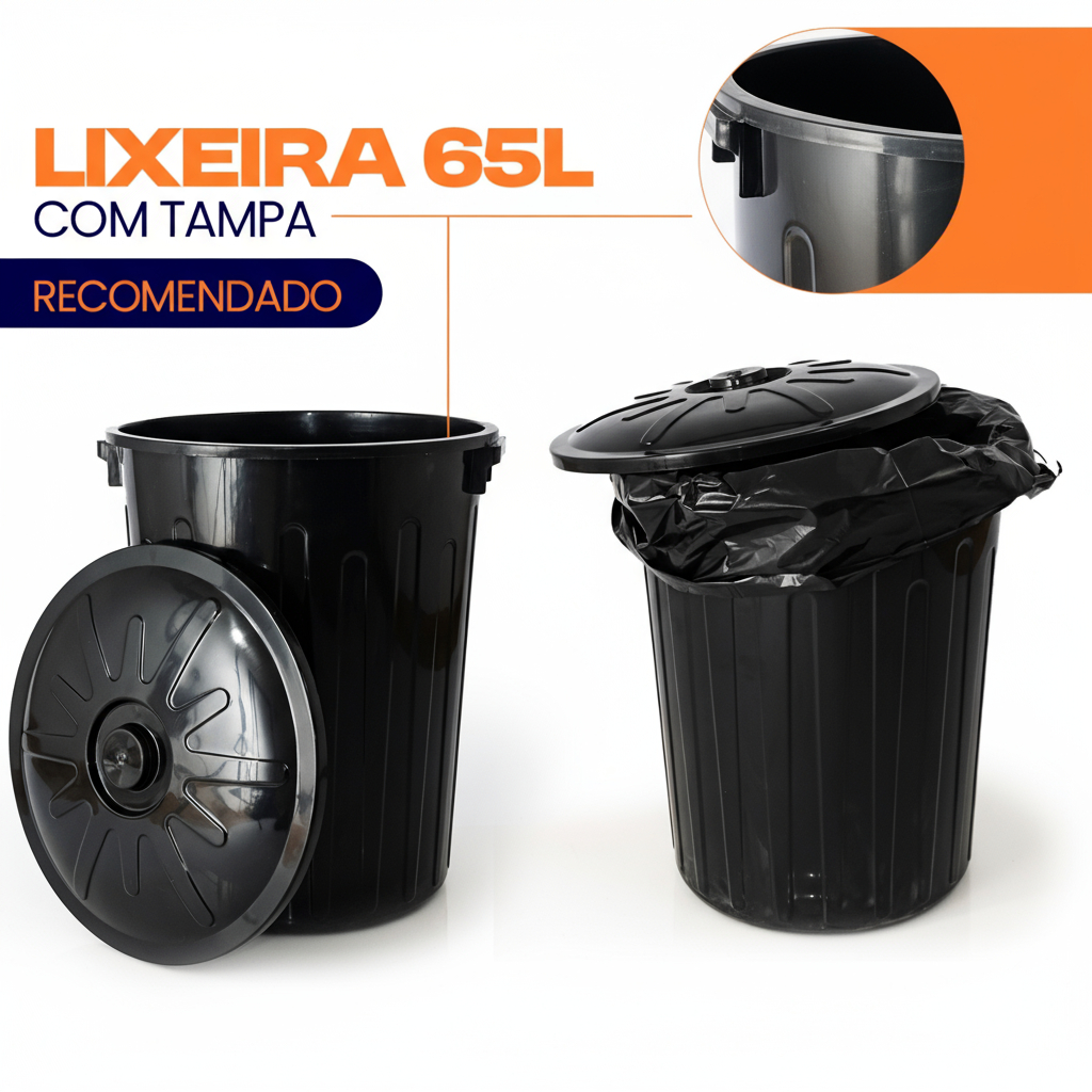 Lixeira 65 Litros Grande Redonda Multiuso Com Tamp