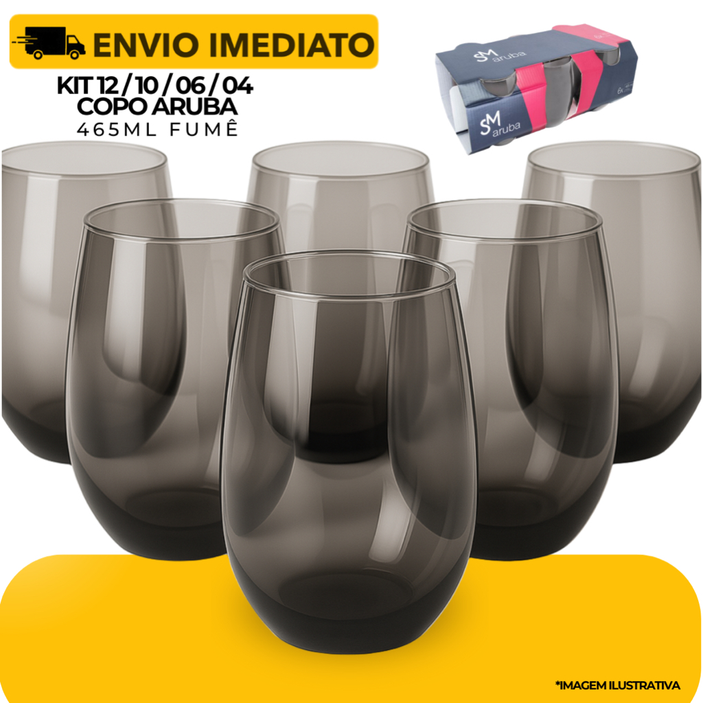 Jogo 12/10/06/04 Copos Aruba Vidro Fumê Luxo 465m