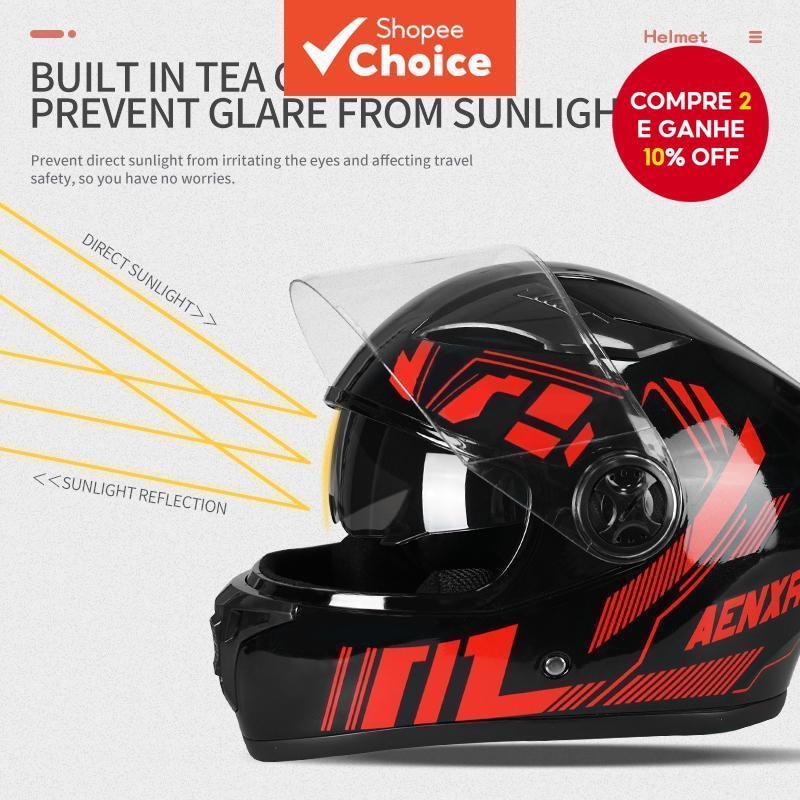 Novo capacete de motocicleta com dupla lente, feit