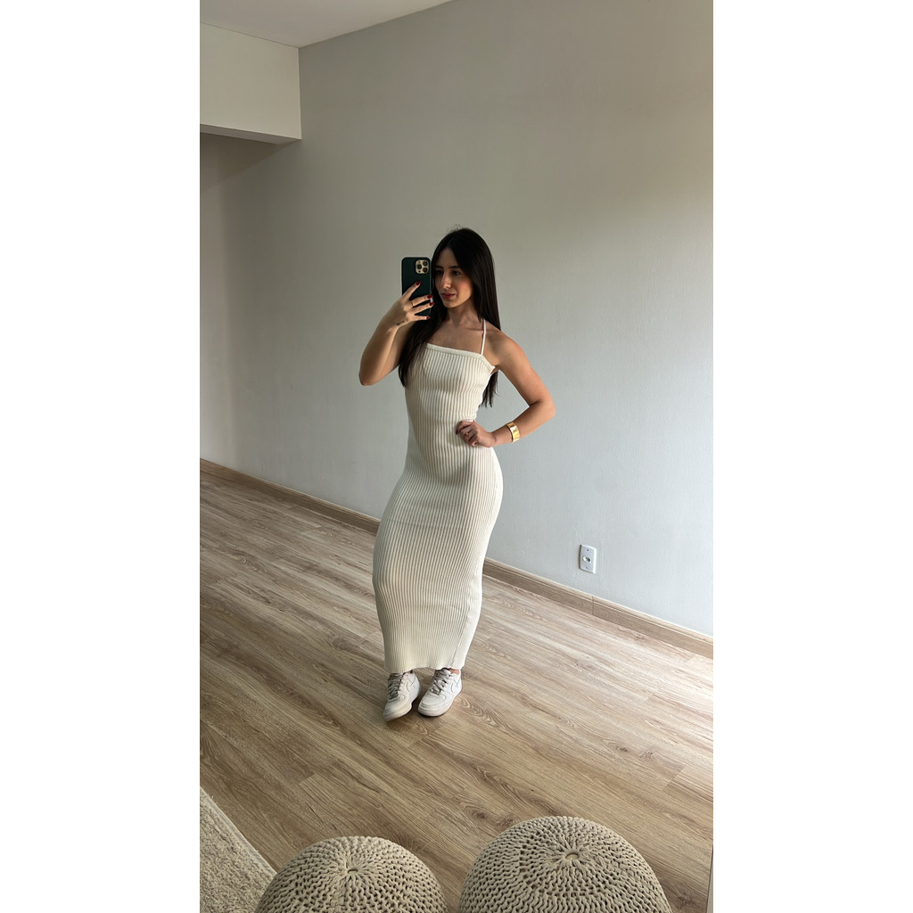 Vestido Longo Canelado Transpassado Costas Tricot 