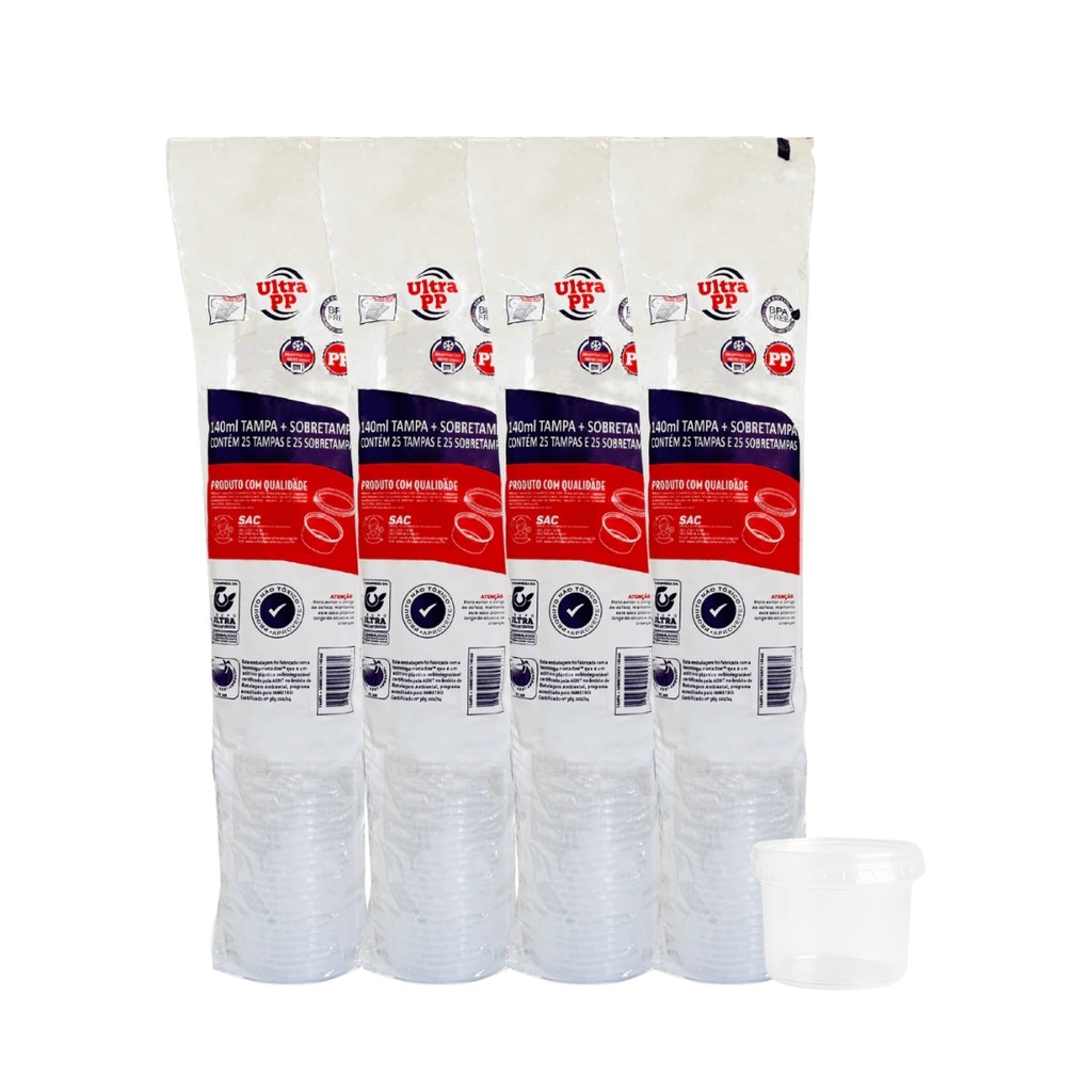 Kit 4 Pacotes de Potes de 140ml com tampa PP trans
