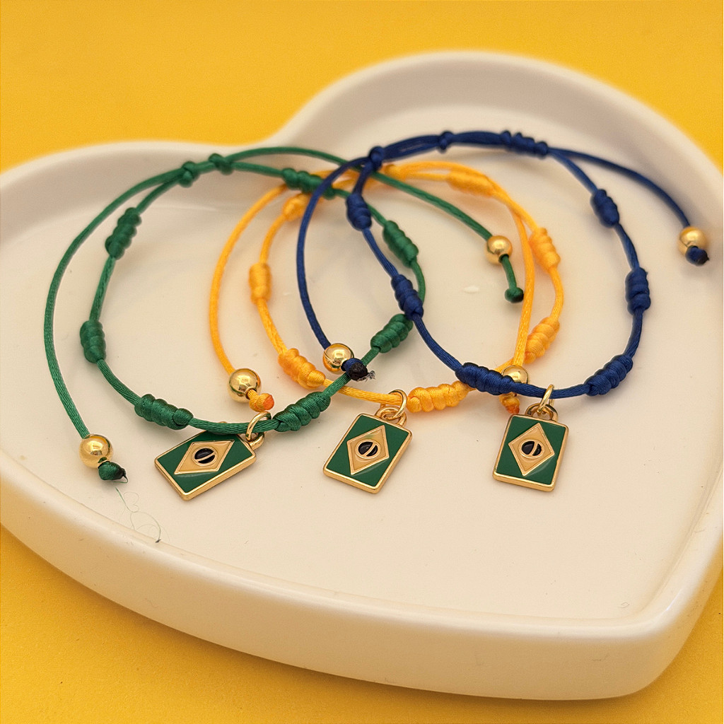 Pulseira 7 nós Proteção Pingente Bandeira do Br
