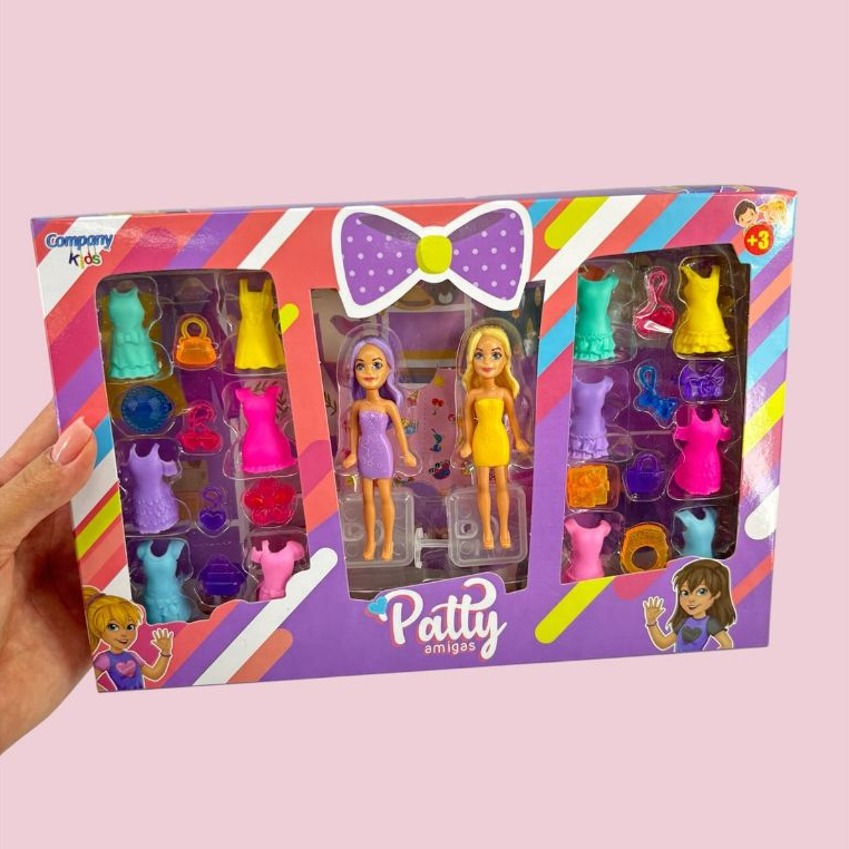Kit 2 Bonecas Infantil Polly Patty com Roupas e Ac