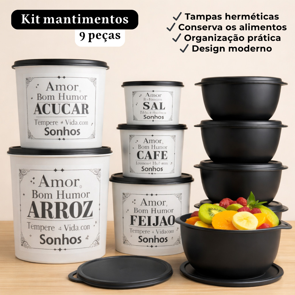 Kit potes para mantimentos cozinha com 9 peças pl