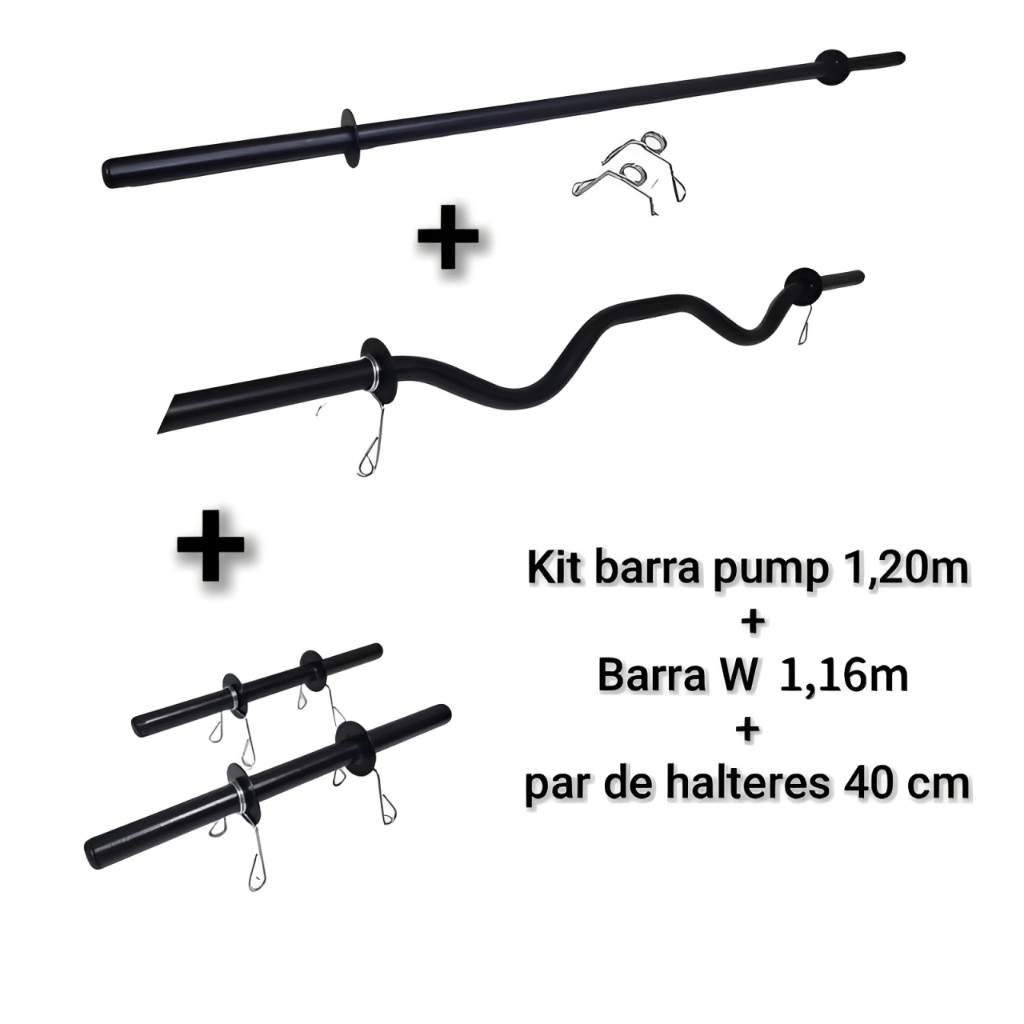 Kit barras body pump + Barra W + par halteres de m
