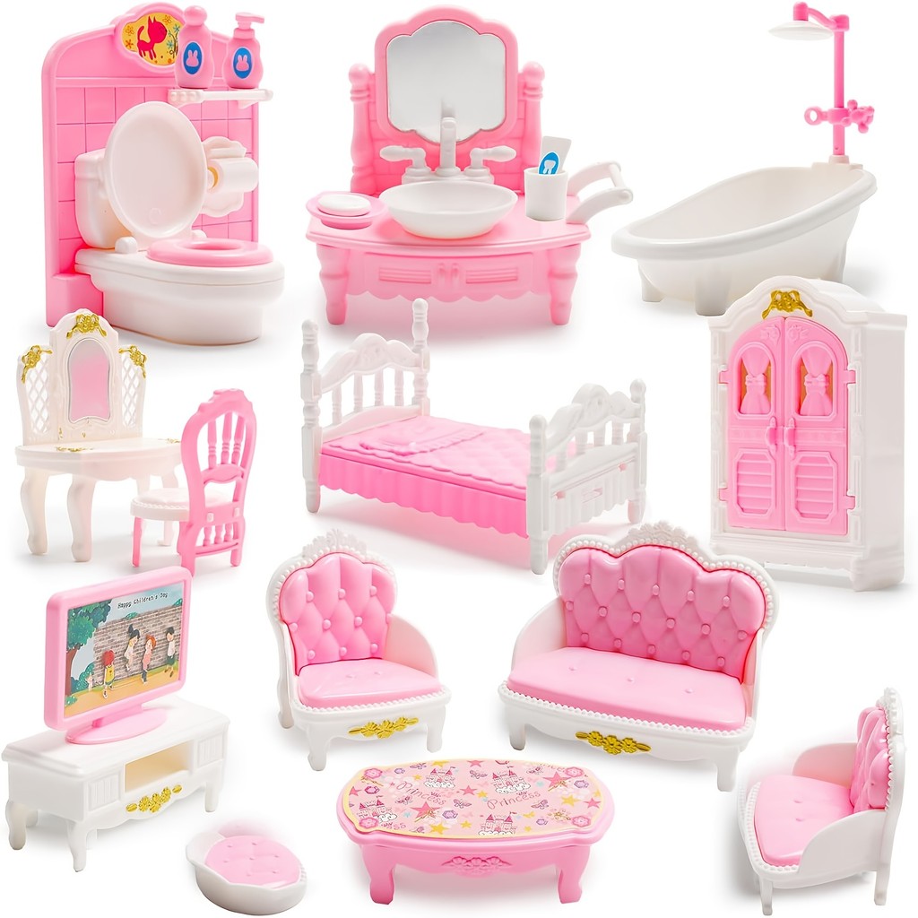 Conjunto De Móveis Rosa Em Miniatura Para Casas D