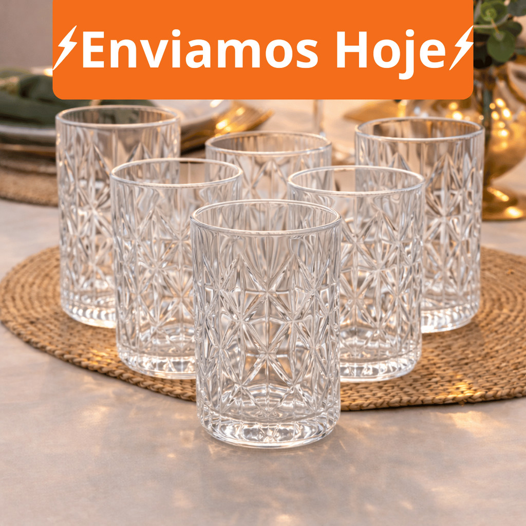 Jogo ate 12 Copos Baixos Diamond 300ml Vidro Gross
