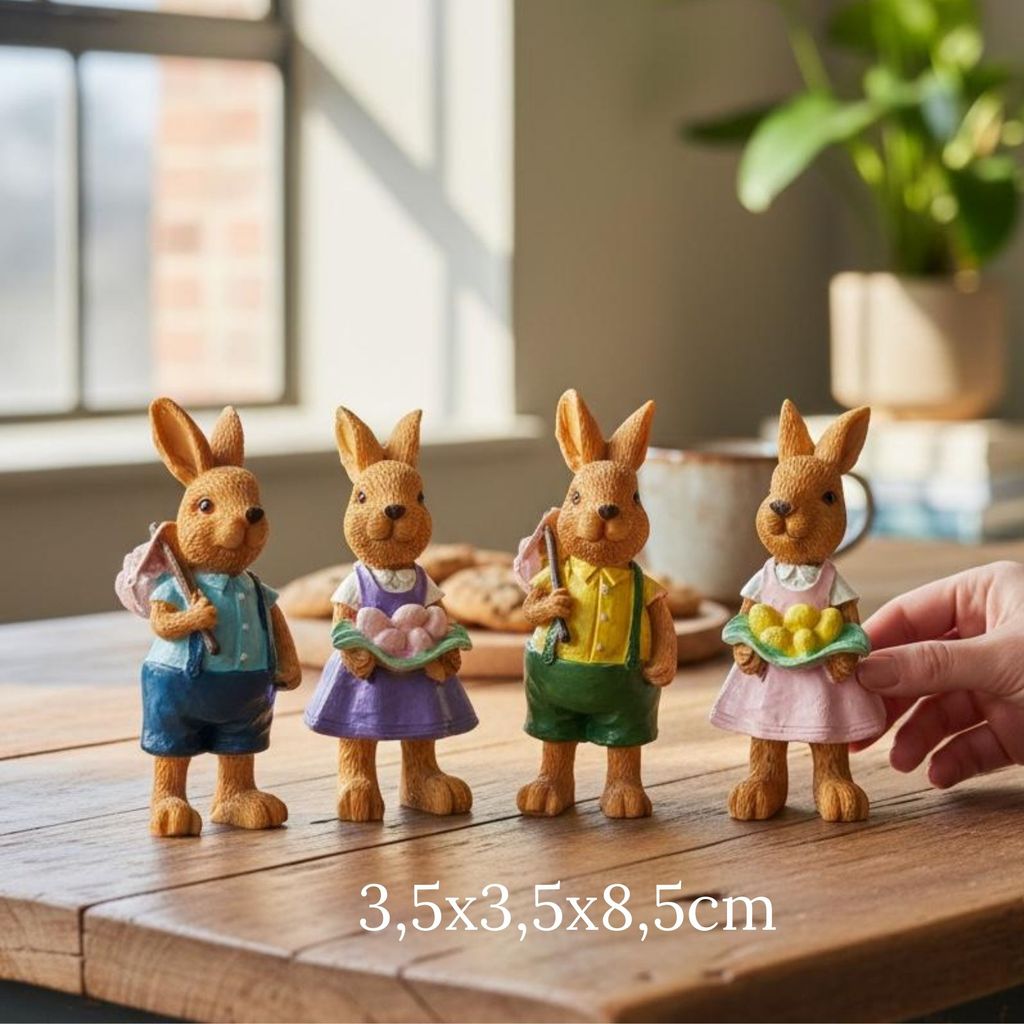 Kit Coelhinhos em Resina Páscoa Enfeite Adorno De
