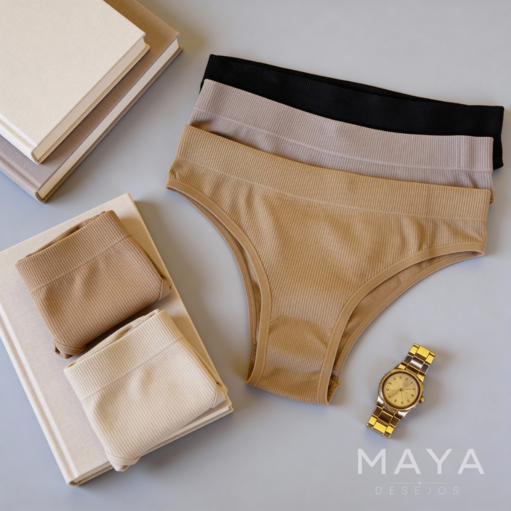 Kit Calcinhas Femininas Poliamida Canelada Confort