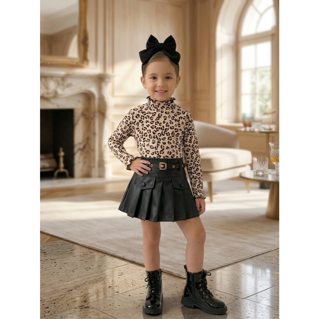 Short Saia Sintética Infantil Moda Feminina Estil