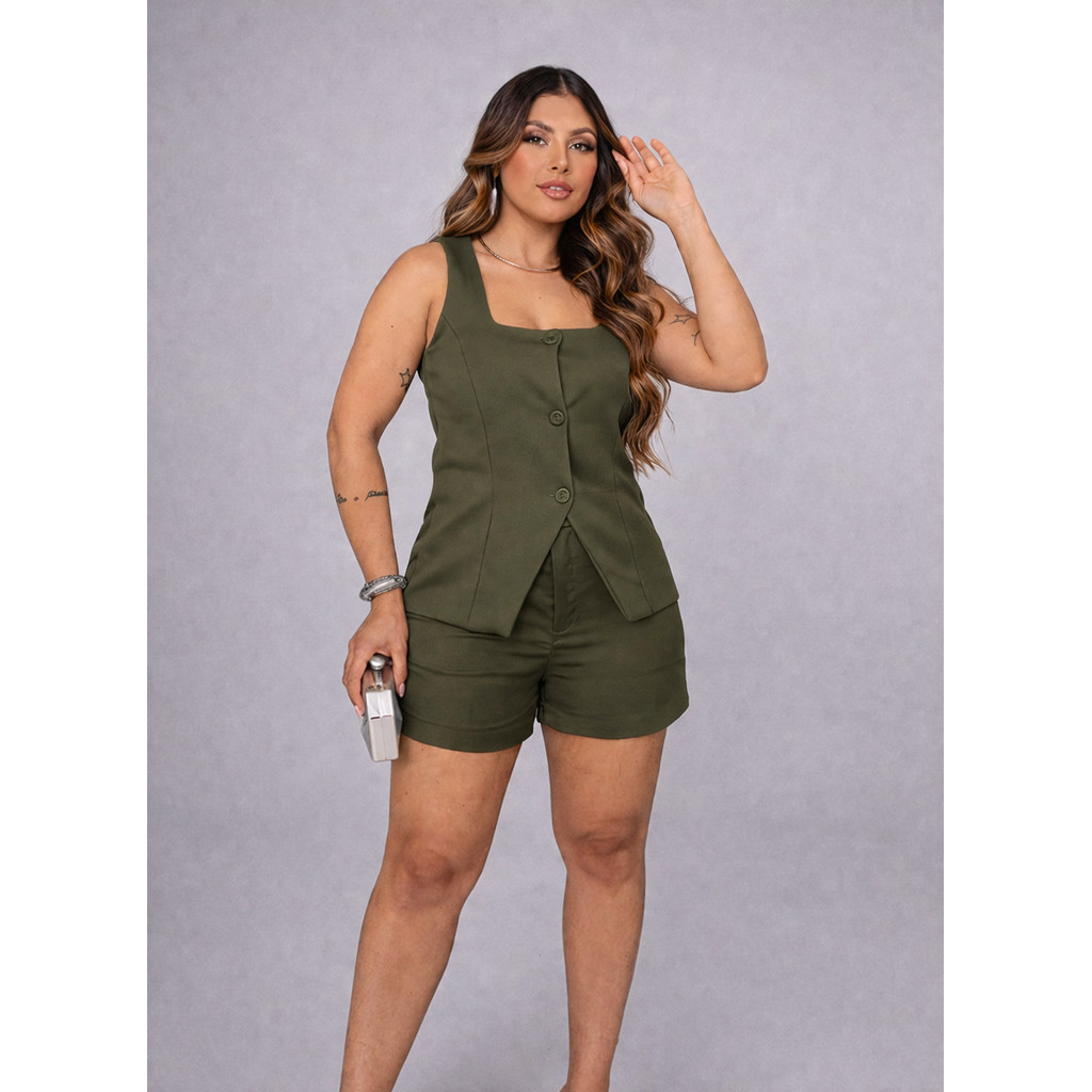 Conjunto Ana Alfaiataria Colete Slim e Plus Size c
