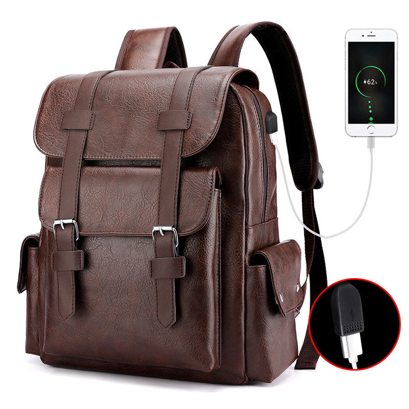 Mochila Masculina De Grande Capacidade De Couro PU