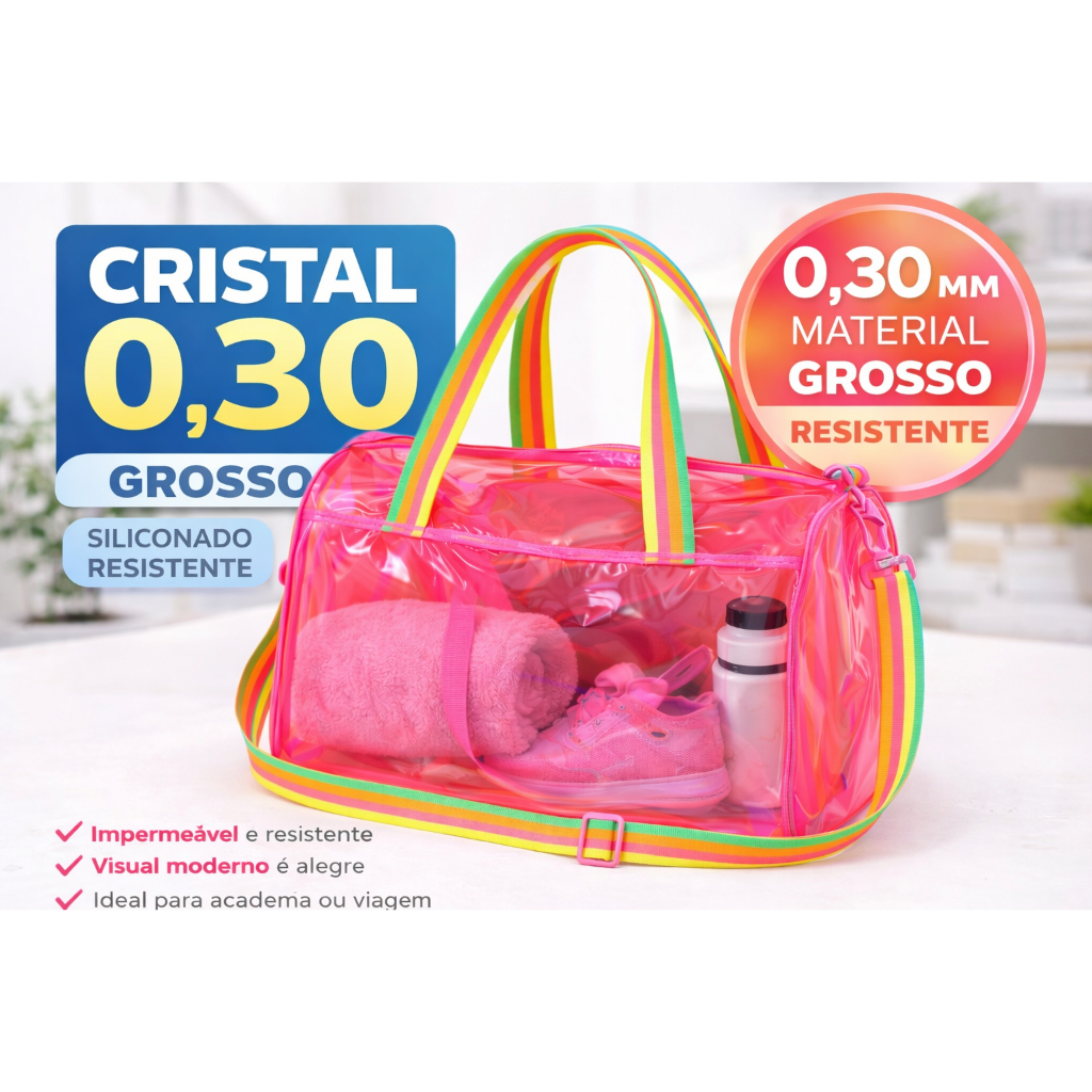 Bolsa Neon Transparente Cristal para Natação com