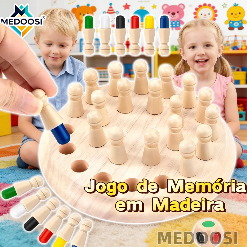 MEDOOSI Brinquedo Educativo de Memória em Madeira