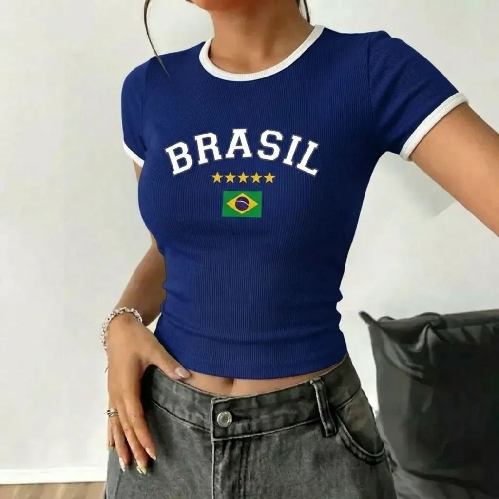 Baby Look Brasil Feminina Camisa Do Brasil Feminin
