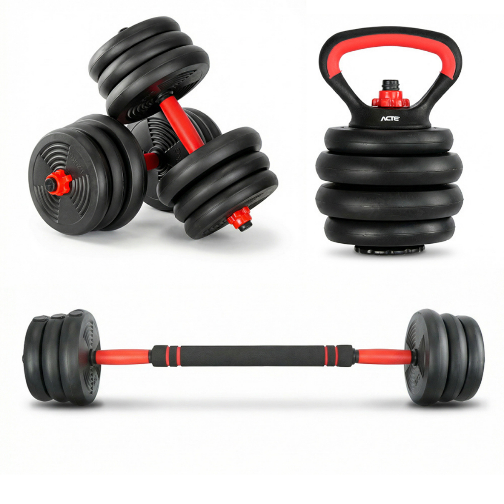 Kit Treino Funcional 10/15/20kg Halteres Barra Sup