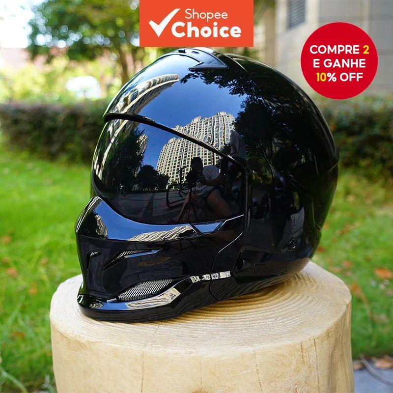 Capacete de motocicleta retrô preto brilhante, pe