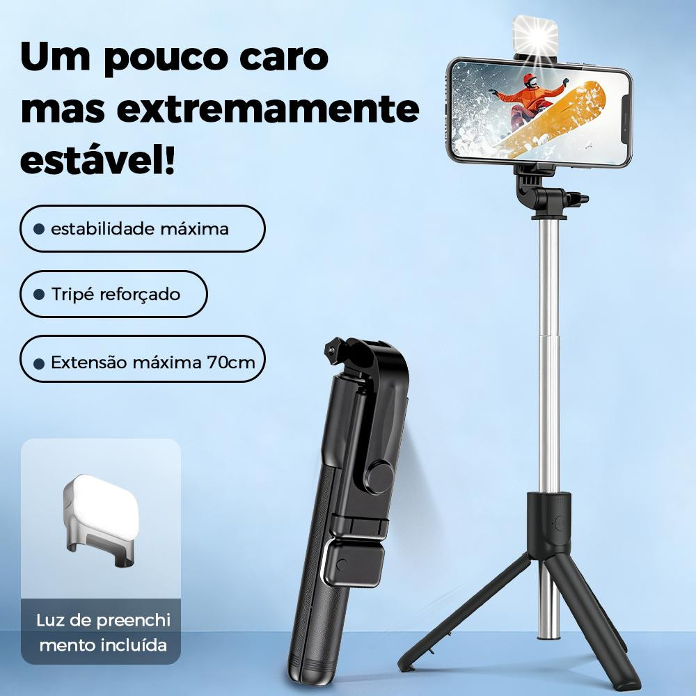 Bastão de Selfie Profissional com Luz de Transmis