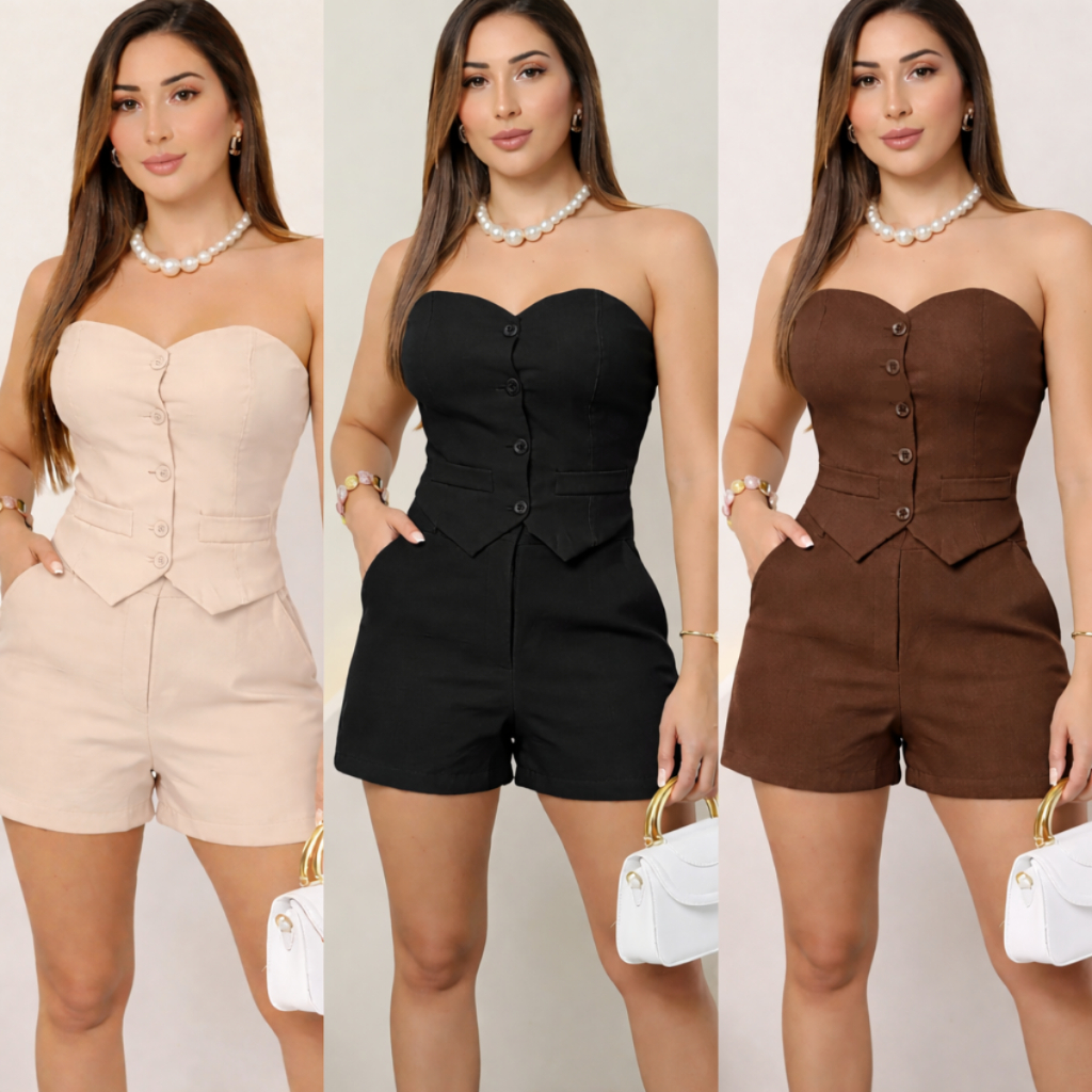 Conjunto Bia Alfaiataria Feminino Colete Tomara qu