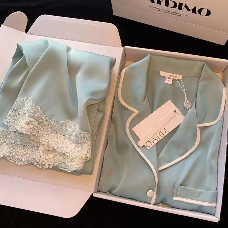 Pijamas de Seda Gelada para Mulheres com Mangas de