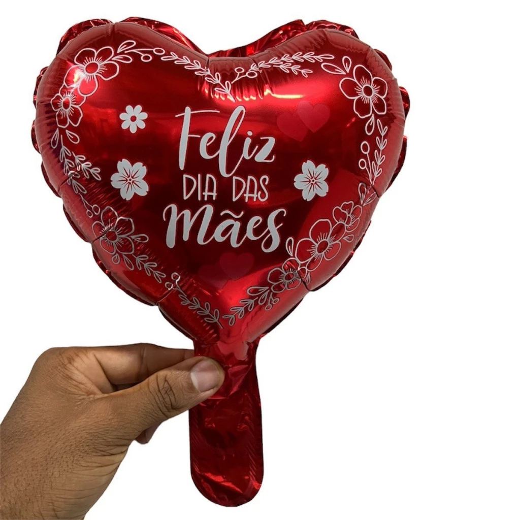 Kit Balão Metalizado Coração Vermelho Feliz Dia