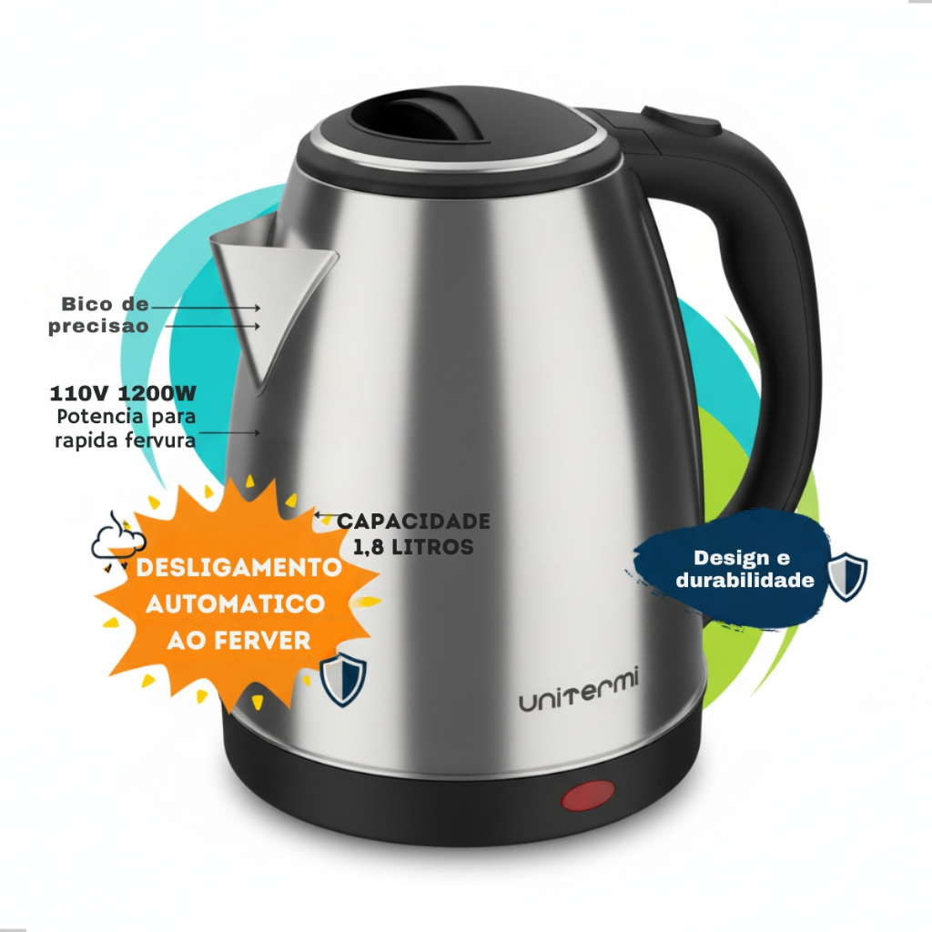 Unitermi Chaleira Elétrica Inox 1.8L – Desl