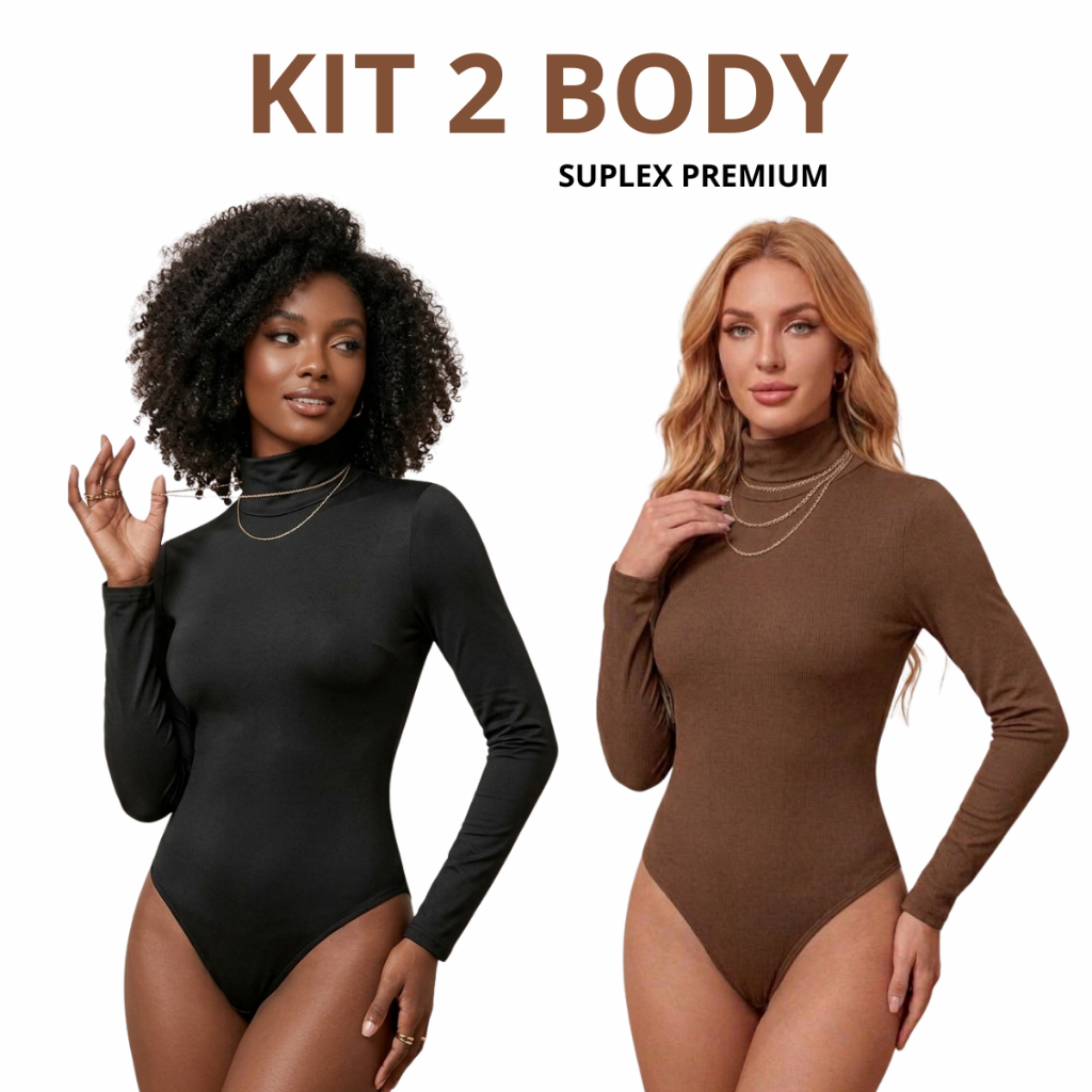 KIT Body Feminino Gola Alta Manga Longa Suplex Ten
