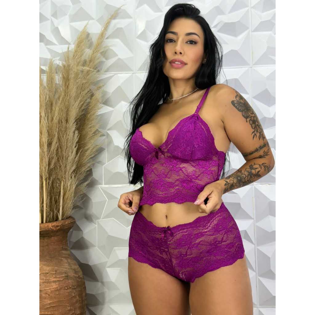 Conjunto Lingerie de Renda Top Sem Bojo + Calcinha