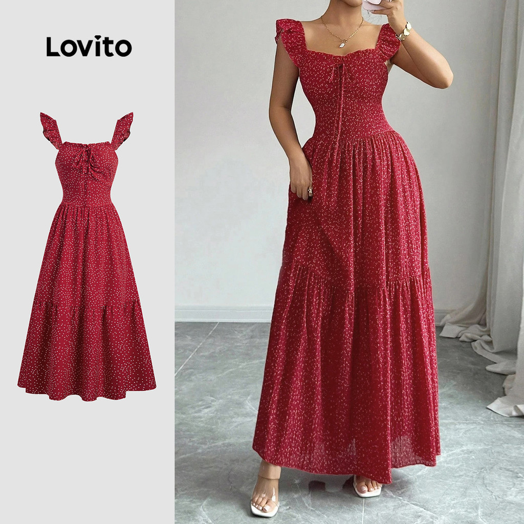 Lovito Vestido Casual De Festa Vermelho Com Cadar�