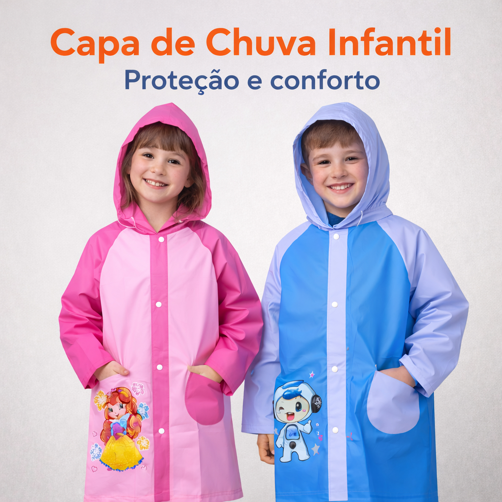 Capa de Chuva Infantil Impermeável com Capuz  Men