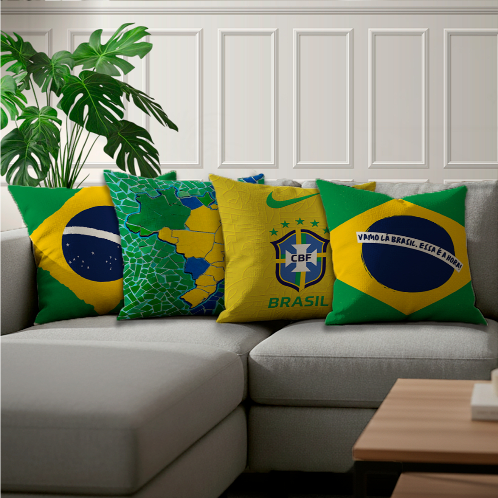 Kit 4 Capas Almofadas Decorativas Estampa Brasil F
