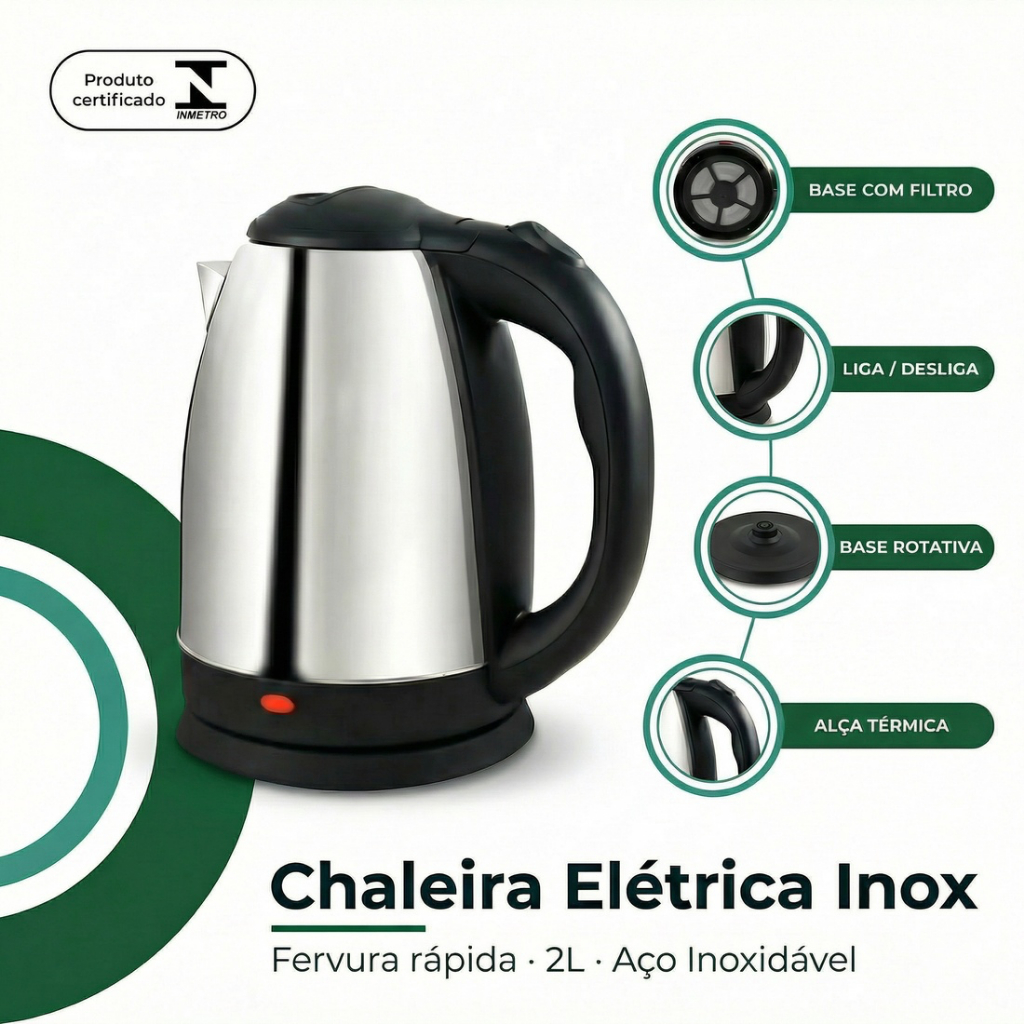Chaleira Elétrica Inox 2 Litros Jarra Térmica De