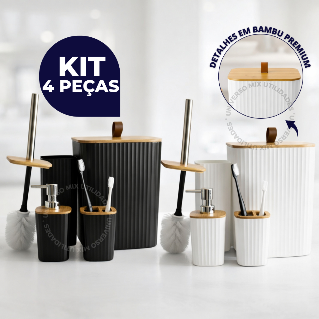 Kit Banheiro Luxo Quadrado  Lixeira C/Tampa Detalh
