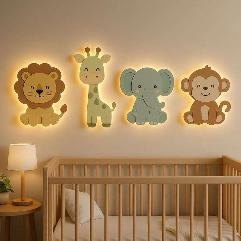 Kit Safari Iluminado Enfeite De Parede Decorativo 