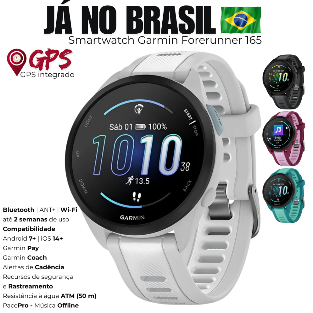 Relogio Garmin Forerunner 165 Com Musica Tela Amol